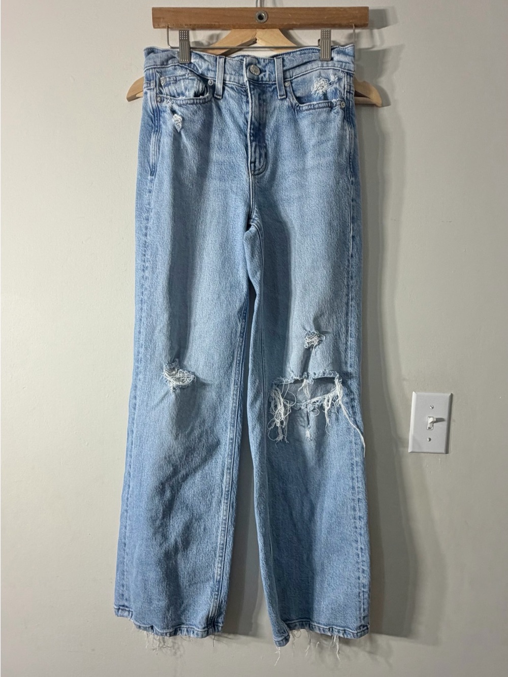 AYR Womens 27S Secret Sauce Light Wash Denim High Rise Wide Leg Distressed Jeans